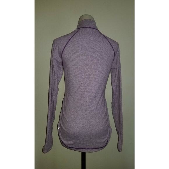 LUCY WOMEN SZ XS 1/4 ZIP ACTIVE TOP PURPLE & OFF WHITE STRIPES LS S2 - Picture 3 of 3